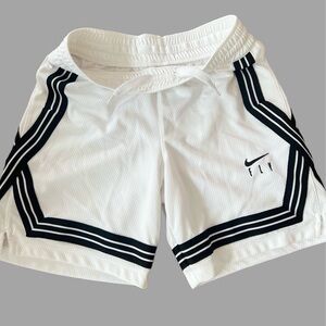 Nike White and Black Basketball Shorts with Elastic Waistband
